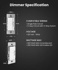 Paddle Dimmer Switch For Dimmable LED Lights Dual Pack With Single Pole Or 3 Way Control Overheat Protection Includes Wall Plates And Installation Hardware For Easy Home Lighting Upgrades. White dimmer switch specs, 4.1 in by 1.7 in