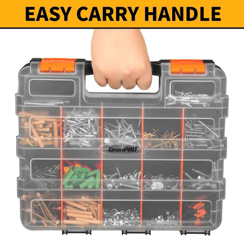 Dual Side 34 Compartments Mini Tool Box Organizer With Customizable Layout And Removable Partitions in hand.
