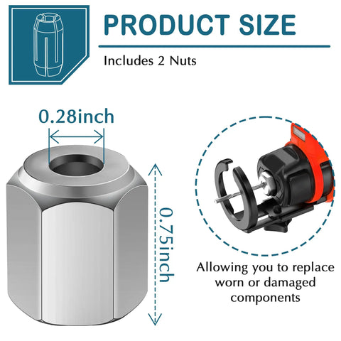 2 Pack Replacement Nut Kit For CN1 Drywall Cut Out Tools And Spiral Saws, Silver Nut Parts Dimensions And Tool Use