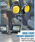 Universal Dual Pod Light Mounting Brackets for Off Road Vehicles with LED pods on SUV mirror, sturdy and easy install