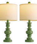 Rustic 27.5 Inch Table Lamp Set of 2 with 3-Way Dimmable Touch Control, USB Ports, featuring green bases and beige shades