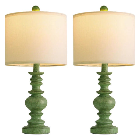Rustic 27.5 Inch Table Lamp Set of 2 with 3-Way Dimmable Touch Control, USB Ports, featuring green bases and beige shades