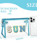 Clear Sunscreen Bag For Women Beach Vacation Essentials Waterproof Makeup Pouch, size 8.8x2.7x5.5 inches, blue SUN