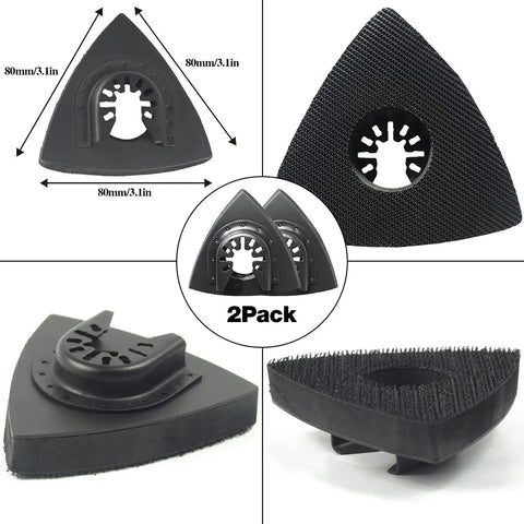 All In One Oscillating Tool Sanding Pads Kit With Triangle And Finger Pads 100 Pcs Sandpaper shown in 2-pack triangle pads detail.