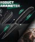 Rugged Fixed Blade Outdoor Knife with D2 Steel Blade and Toothed Spine Full Tang with Slip Resistant Ergonomic Handle