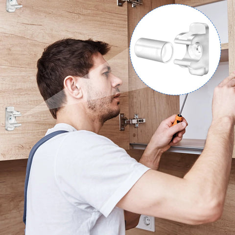 Man installing 10 Pairs False Drawer Front Clips With Screws For Cabinet Installations, reinforced snap sink clips in kitchen
