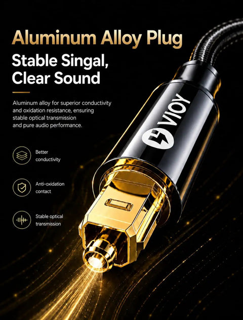 Toslink Digital Optical Audio Cable 6.6 Feet Fiber Optic Braided Cord with aluminum alloy plug for clear sound
