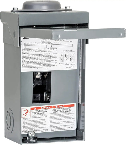 40 Amp Outdoor Load Center With Rainproof Cover And Top Entry Feeder Options, 120/240V Single Phase Panel, open view