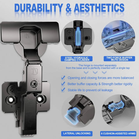 Soft Close Cabinet Hinges 2 Pack For Frameless Inset Cabinets With 110 Degree Opening No Slam 4D Adjustment Quiet Close Self Closing Speed Control Ideal Kitchen Cabinet Door And Drawer Upgrade ATYLYF, showing steel hydraulic damping cylinder and cushion-assisted arms.