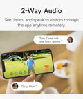 Smartphone displaying 2-way talk feature of Wireless Outdoor Security Camera 2K With AI Motion Detection, Battery Powered.