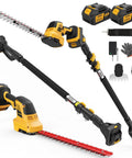 4-In-1 Cordless Pole Hedge Trimmer With 2x3000mAh Batteries, 16 Ft Reach, 180-Degree Adjustable Head, Grass Shear And Electric Hedge Trimming Tool