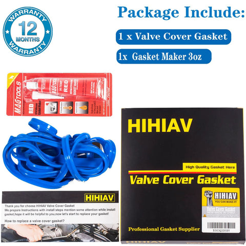 Valve cover gasket kit by HIHIAV; includes 1x blue silicone gasket material and 1x 3 oz gasket maker.