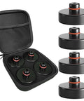 Bangting 4-pack black rubber Tesla lifting jack pads with storage case; front and side views