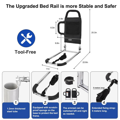 Upgraded Bed Assist Rail For Seniors And Post Surgery Recovery, adjustable with non-slip grip and storage pocket