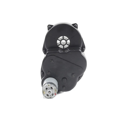 12V Gearbox Motor for Rollplay Ride On Toys and UTVs, high torque 10000 RPM, shown from side angle, black casing