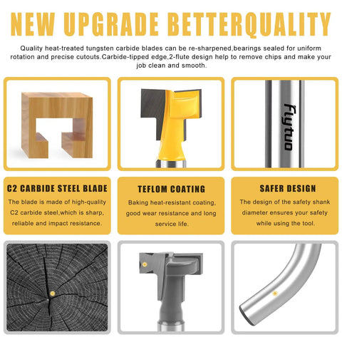 Detailed features of Three Pack Keyhole Router Bits Set With 1/4 Inch Shank Pro Grade Carbide T Slot Router Bits for Woodworking.
