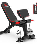 Beefy Adjustable Weight Bench For Home Gym Foldable And Space Saving With 8 Backrest Angles And 3 Elbow Pad Positions In Black And Red