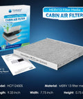 Beefy Four Layer MERV 13 Cabin Air Filter With Activated Carbon showcasing filter, box, and specs for Jeep Wrangler, Gladiator