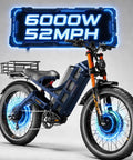 Heavy Duty Dual Motor Electric Bike For Adults, 6000W 52Mph with 26x4.0 fat tires and adjustable suspension.