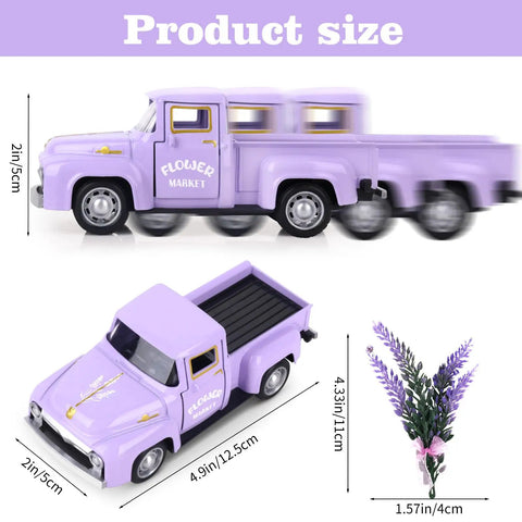 Mini Lavender Metal Truck With Lavender Bouquet Farmhouse Decor Vintage Purple Pickup Tiered Tray Accent For Country Home Rustic Metal Truck Decoration For Shelves And Tables Adorable Small Space Decor product size