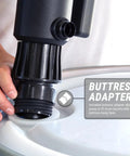 Heavy Duty Electric Drum Pump For 55 Gallon Barrels with buttress adapter fitting for secure liquid transfer.