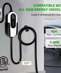 Plug And Play Level 2 EV Charger 40 Amp 240 Volt With WiFi App Control, 25ft charging cable, mounted on wall.