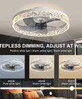 Modern Indoor Flush Mount Ceiling Fan With Lights Remote Controlled Dimmable LEDs 3 Light Color Change Sleek Low Profile 110V