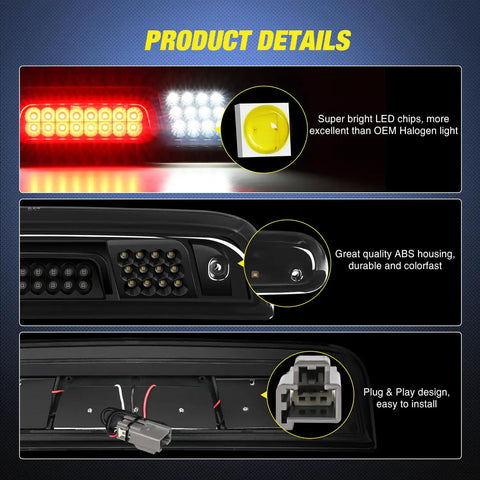 High Mount 3Rd Brake Light LED Cargo Lighting For Chevy Silverado And GMC Sierra Trucks 2014 2018, LED chips and housing details