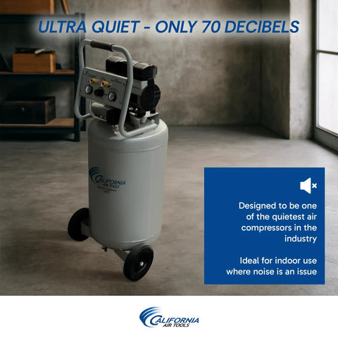 California Air Tools 20 Gallon Ultra Quiet Oil Free Air Compressor, 1.5 HP Motor With Wheels For Portability And Low Noise Operation At Just 70 Db Perfect For Home Garage Workshops And Professional Job Sites