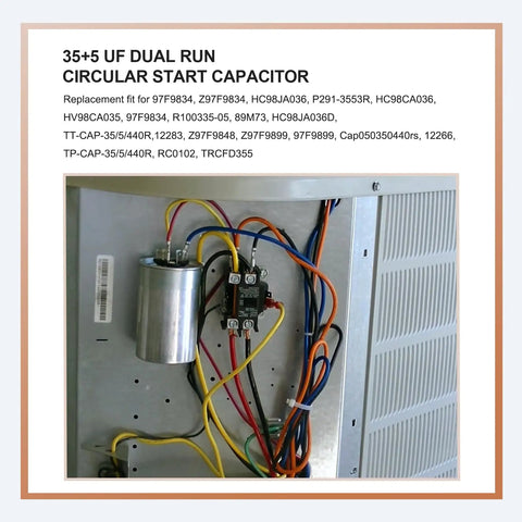 2 Pack 35 Plus 5 MFD 35 Slash 5 UF 370V 440V Dual Run Circular Start Capacitors installed in HVAC panel