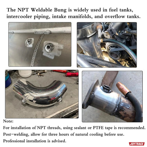 Heavy Duty Aluminum Weld On Bung Fitting With Three Eighth Npt Female Threads used for tanks and piping, showing welds and fittings.