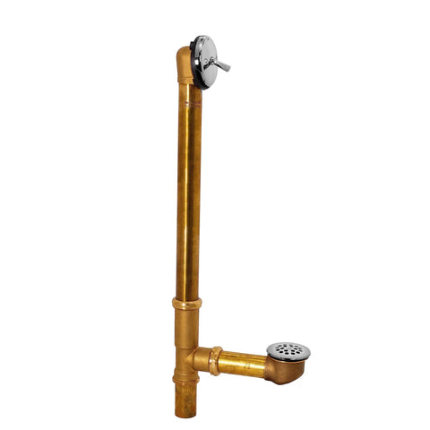 Brass Trip Lever Bath Waste and Overflow With Grid Drain 22.5 Inch Reach 17 Gauge Tubing Raised Beehive Grid Strainer For Smooth Drainage And Hair Catching Heavy Duty Tub Fixture