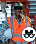 Kick Ass Flip Up Welding Goggles Heavy Duty Safety Glasses worn by a worker, featuring rugged design and flip-up lenses.