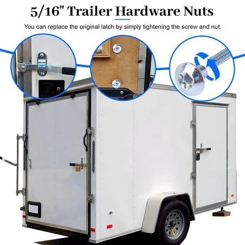 Heavy Duty Domed Torx Barrel Nut For Cargo Trailer Door Latch 5/16 Inch Coarse Thread securing latch on a cargo trailer.