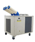 Heavy Duty Industrial Spot Cooler 29800 Btu Portable Ac Unit 220 Volt for factory and warehouse with dual exhaust hoses.