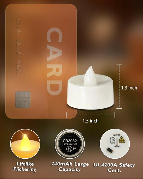 24 Pack Battery Operated Tea Lights With Realistic Flicker And Cozy Warm Glow Flameless Votive Candles size comparison with credit card
