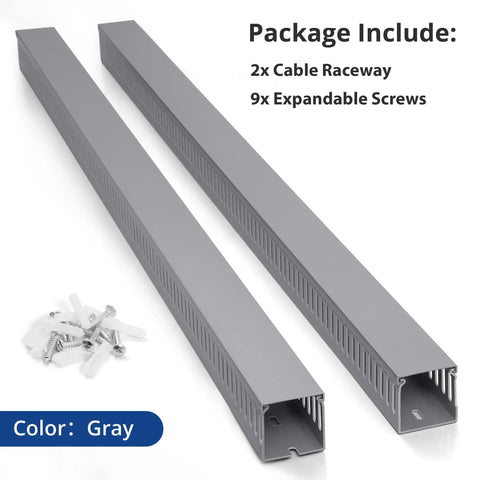 2x2 Inch Cable Management Raceway For Server Racks PVC Duct Kit with screws, grey color.
