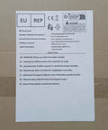 Heavy Duty Platform Hand Truck Featuring 360 Degree Swivel Wheels And Adjustable Safety Rail safety warning label on cardboard.