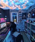 LED Thundercloud Cloud Light With Bluetooth Music Sync, Color Changing Atmosphere Night Light in a gaming room setup.