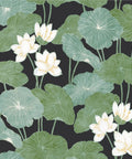 Lily Pad Peel And Stick Wallpaper Roll In Black And Green, 20.5 Inch Wide By 16.5 Feet Long, Covers 28.18 Square Feet