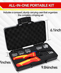 Ratcheting Wire Crimping Tool Set With Six Jaws For Heat Shrink Ferrule Ends Insulated Nylon And Non Insulated Terminals Open Barrel Terminals Solar Connectors Pro Grade Crimper Kit in 9.84-inch case
