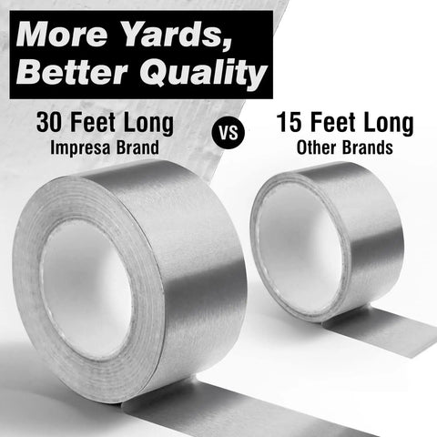 Heavy Duty High Temperature Aluminum Foil Tape 30 Ft By 1.5 In 0.15 mm Thick Silver Heat Resistant Ductwork Sealant Waterproof For Hot Piping And HVAC DIY Projects 30 feet roll next to shorter roll comparison