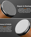Close-up of diamond and ceramic discs of Rolling Knife Sharpener With Magnetic Angle Guide 15 And 20 Degree Two-Stage Diamond Ceramic Sharpening Kit With N52 Magnets Heavy Duty Wood Base Kitchen Knife Sharpener Tool Gift For Men Dad