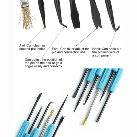 7 Piece Solder Aid Tool Kit For DIY PCB Desoldering And Circuit Board Repair Includes awl, fork, hook tips for precise welding