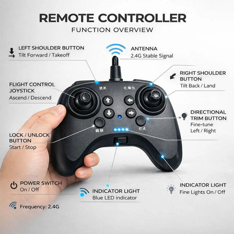 Remote control for Flapping Wing RC Butterfly Drone With Sensor Assisted 4 Axis Gyro Stabilizer LED Lights Easy For Adults To Fly
