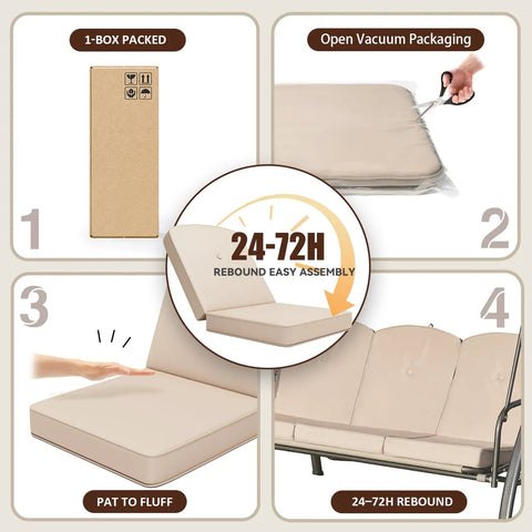 Step-by-step unpacking and assembling of Three Piece Outdoor Porch Swing Cushions Set for 3 Seater Replacement Cushions with 25D Foam Khaki 61.5x39x3in.