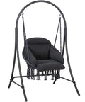 Heavy Duty Hanging Swing Chair With Stand Included For Outdoor Chill Sessions, Cushioned Hammock Chair For Patio Or Yard Up To 400 Lbs, Dark Grey