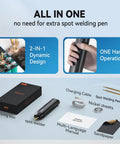 Handheld Spot Welder With 11 Gear Adjustable Auto And Manual Modes For 18650 Battery Packs, no pen required, components shown