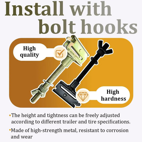 Installation bolts for Heavy Duty E Track Spare Tire Holder Mount With X Track Tie Down Points shown in gold and black metal.