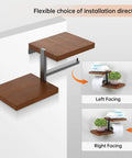 Floating Bathroom Shelves With Toilet Paper Holder Wall Mount Wooden Shelf And Black Metal Roll Holder Brown Wood Finish